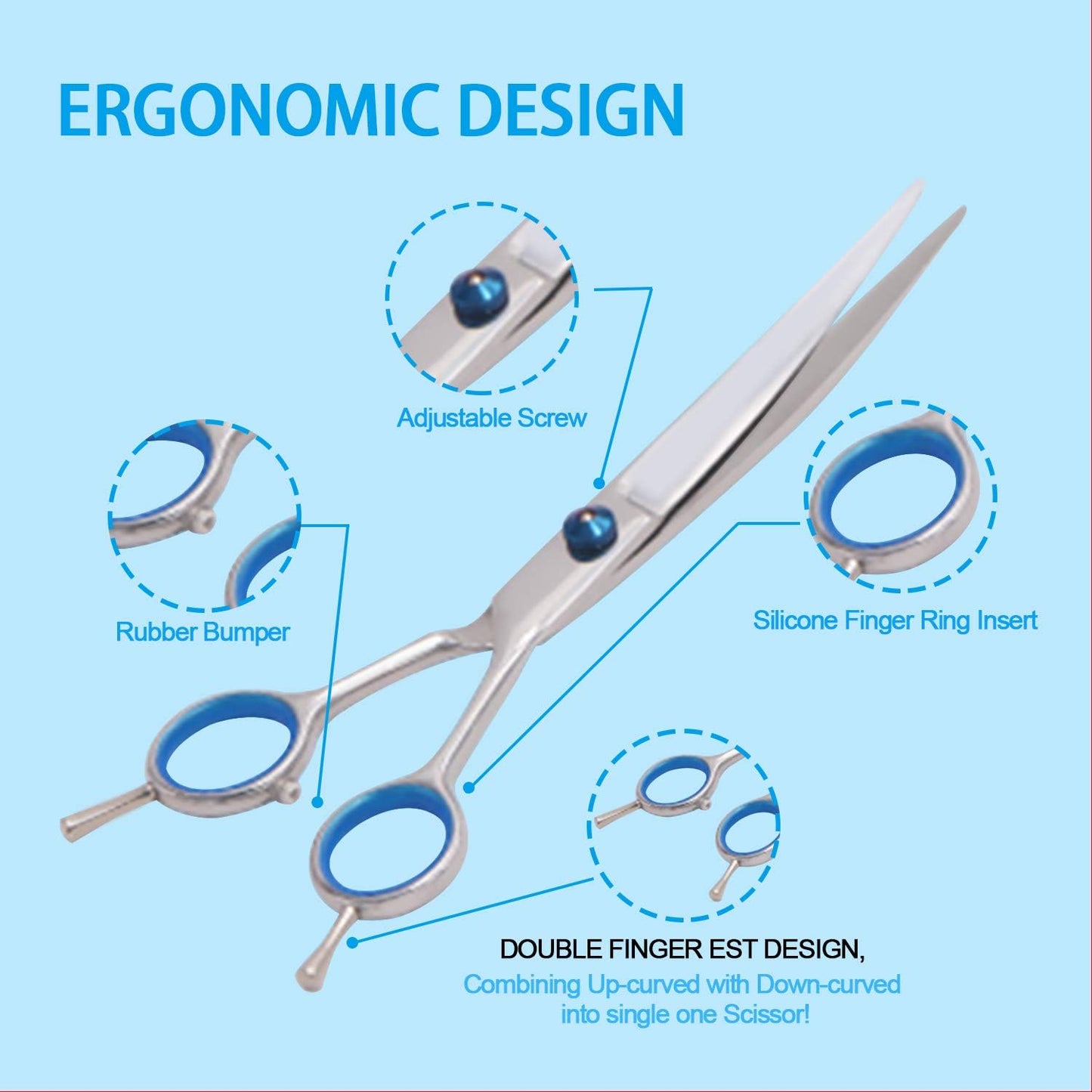 Dog Grooming Scissors Kit, Heavy Duty Titanium Stainless Steel Professional Pet Grooming Scissors Kit with Comb, Straight Scissors, Curved Scissors, Thinning Shears for Dogs and Cats