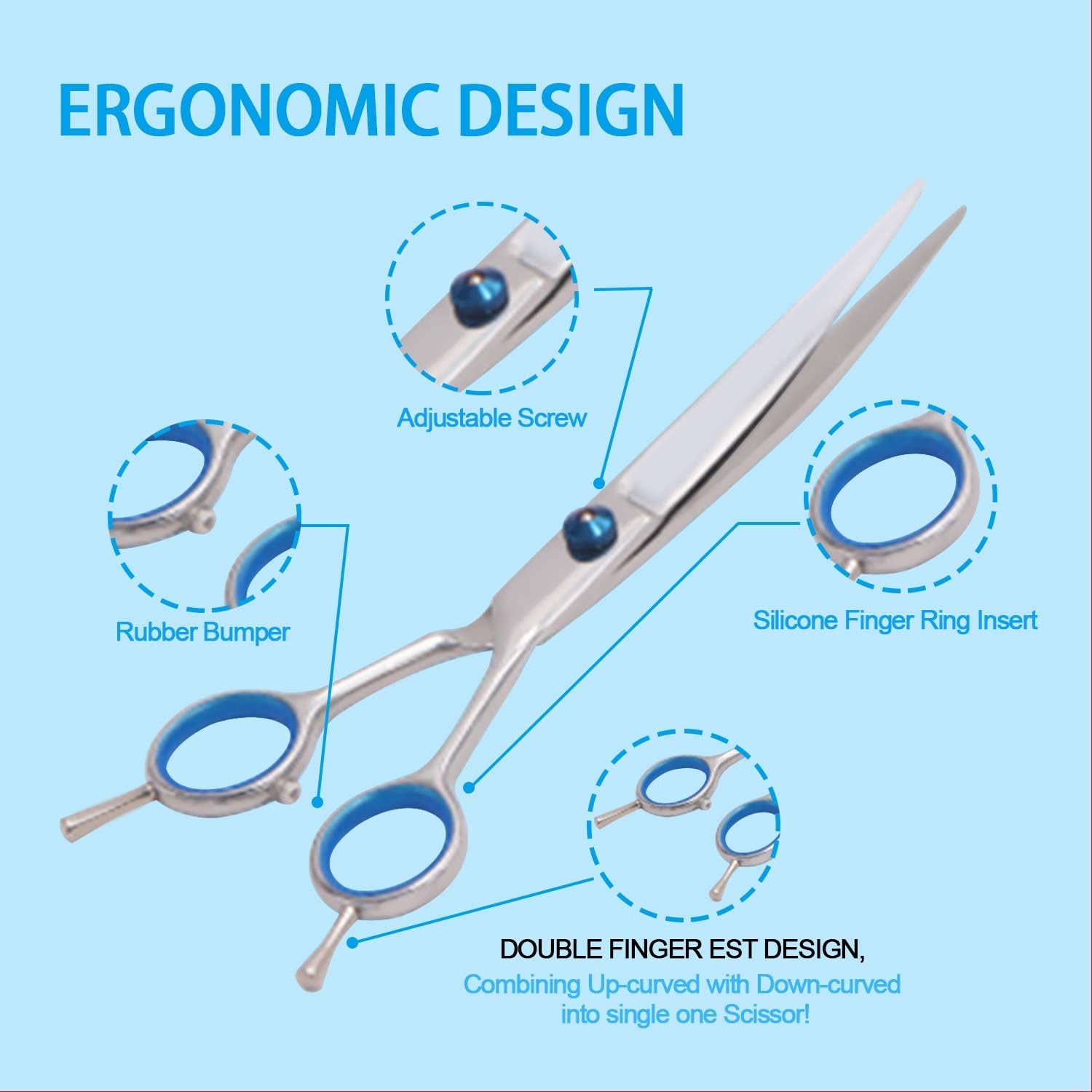 Dog Grooming Scissors Kit, Heavy Duty Titanium Stainless Steel Professional Pet Grooming Scissors Kit with Comb, Straight Scissors, Curved Scissors, Thinning Shears for Dogs and Cats