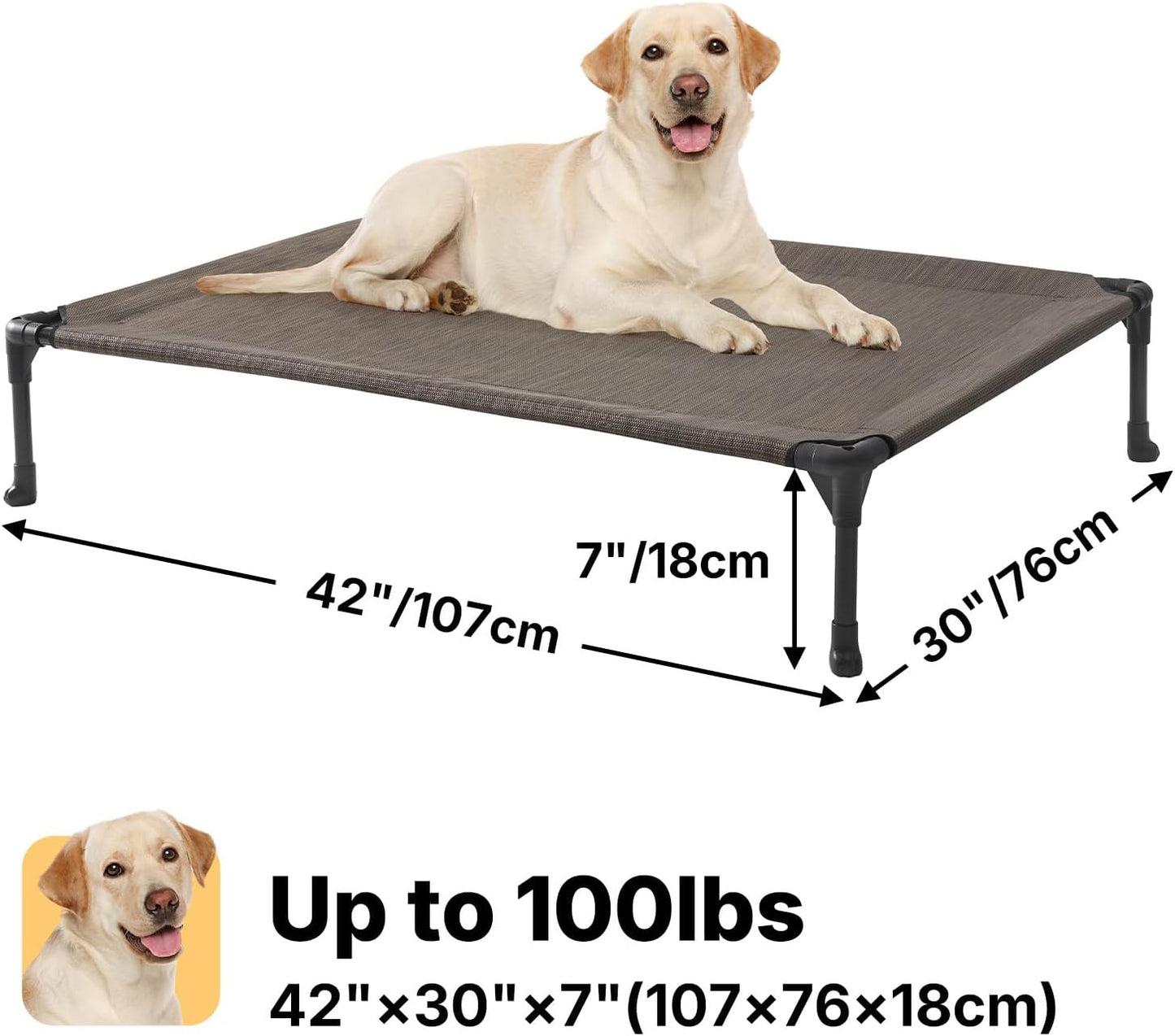 Outdoor Elevated Dog Bed Large Sized Dogs, Large Cooling Raised Dog Cots Beds Training Platform off Ground Hammock with Breathable Mesh, No-Slip Feet, 42"X30", Brown