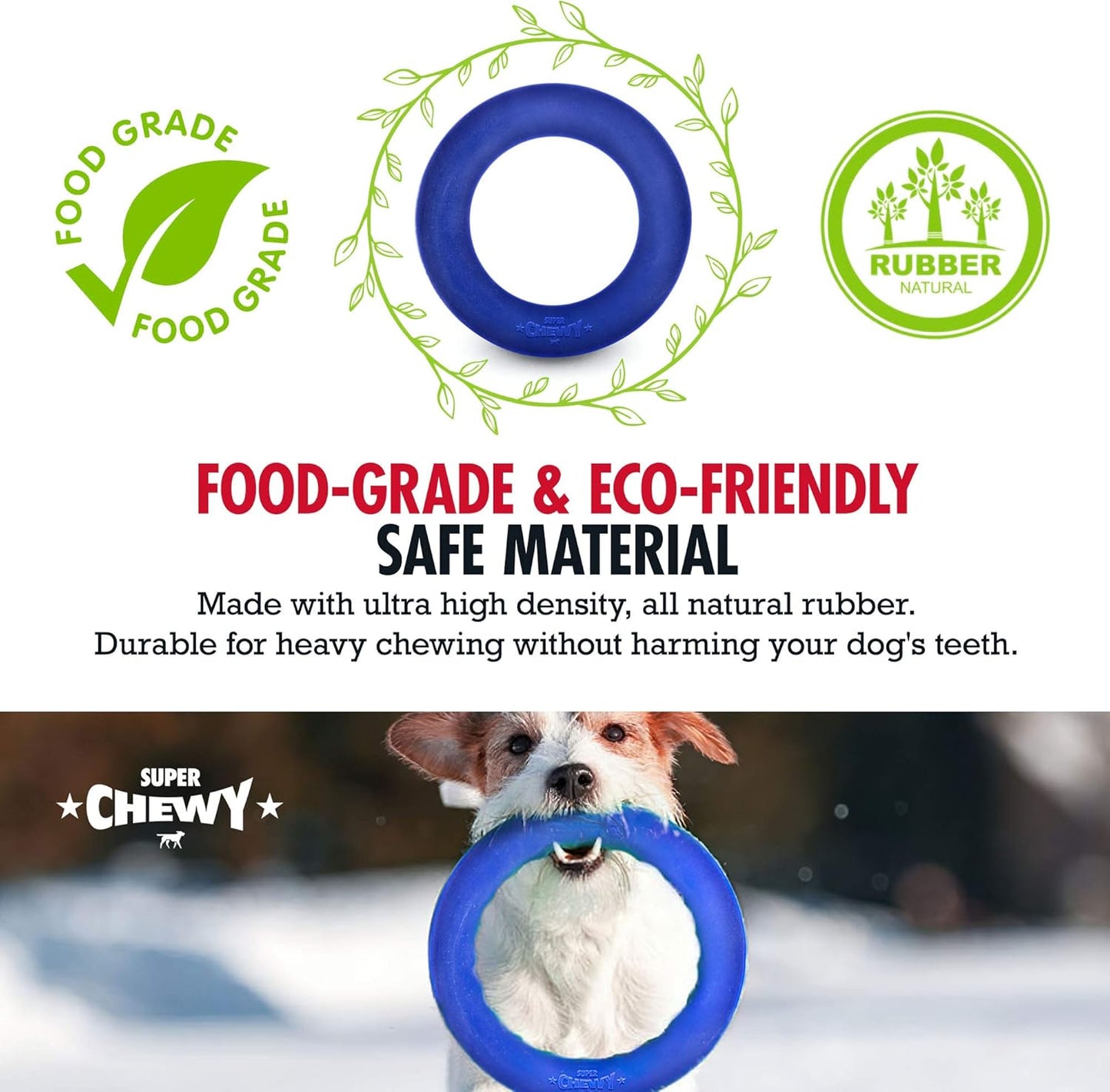 Superchewy Tough Dog Ring Toy | Lifetime Replacement | Strong Natural Rubber | Chew Toys for Aggressive Chewers | Durable Tug Play | Strong Dog Ring Toy | Large Breed Tested