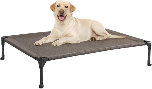 Outdoor Elevated Dog Bed Large Sized Dogs, Large Cooling Raised Dog Cots Beds Training Platform off Ground Hammock with Breathable Mesh, No-Slip Feet, 42"X30", Brown