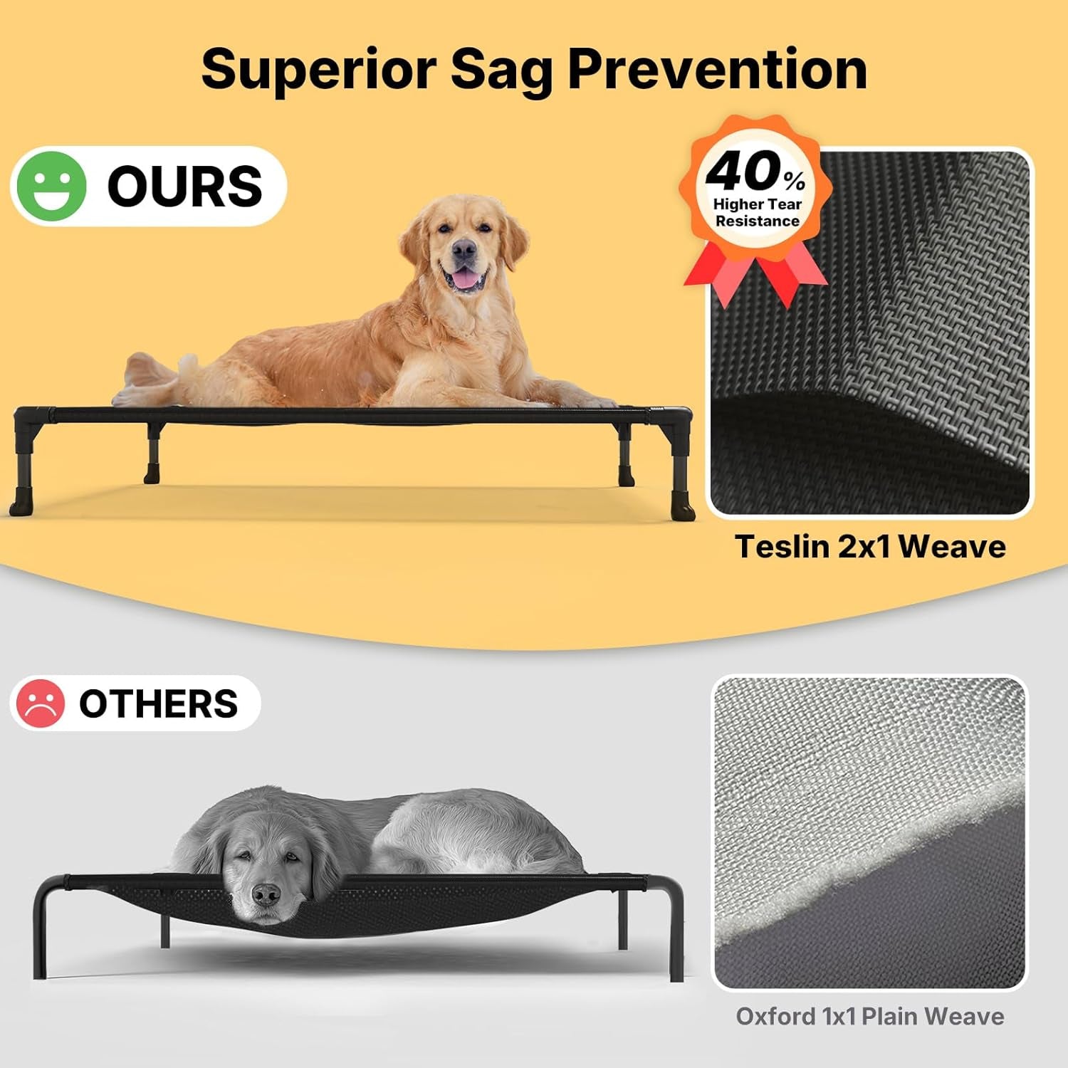Outdoor Elevated Dog Bed Large Sized Dogs, Large Cooling Raised Dog Cots Beds Training Platform off Ground Hammock with Breathable Mesh, No-Slip Feet, 42"X30", Brown