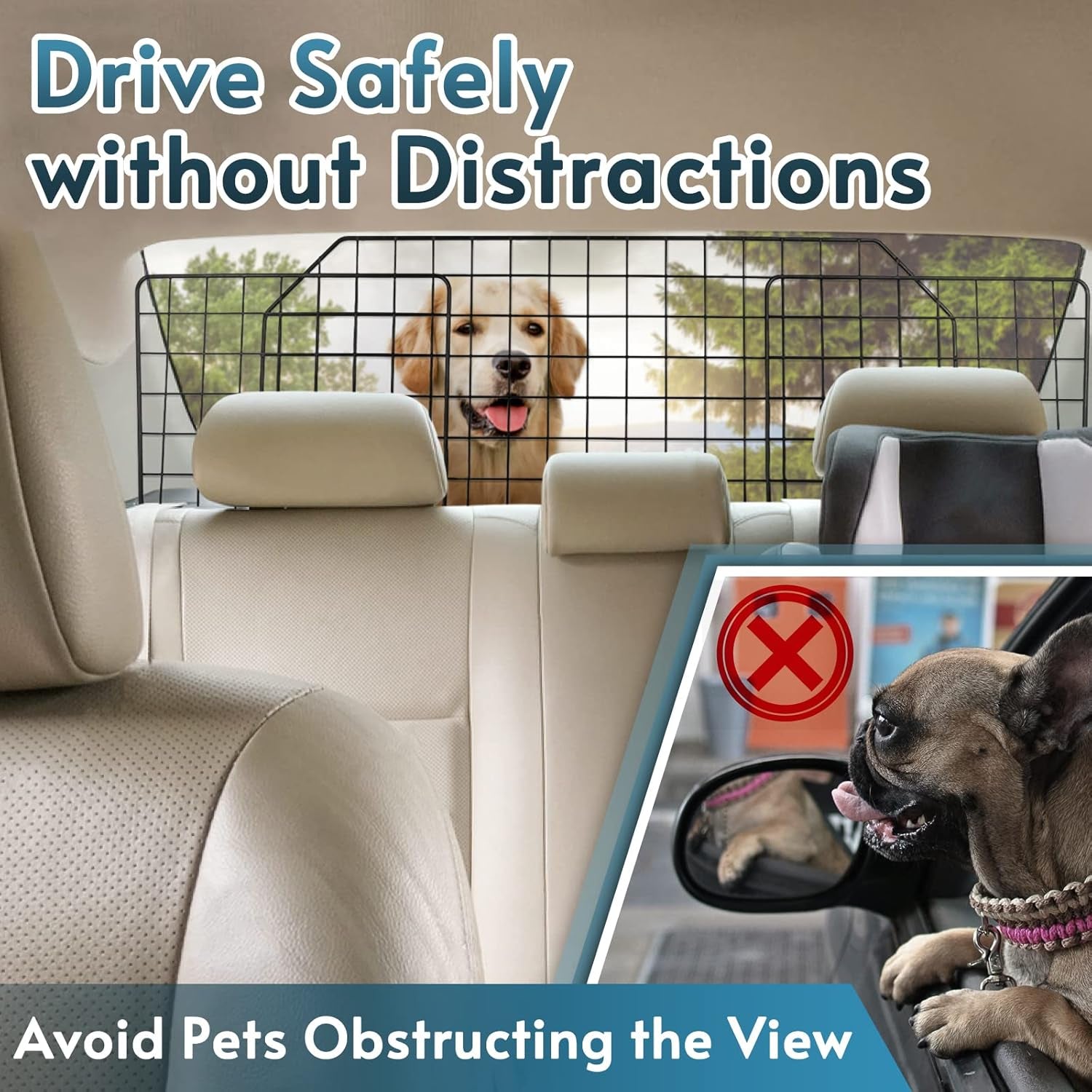Dog Car Barrier for Suvs, Adjustable Large Pet Gate, Universal-Fit Divider Cargo Net, Heavy-Duty Wire Mesh Dog Barrier SUV, Van Vehicles Subaru Car Accessories Safety Travel, Standard Model