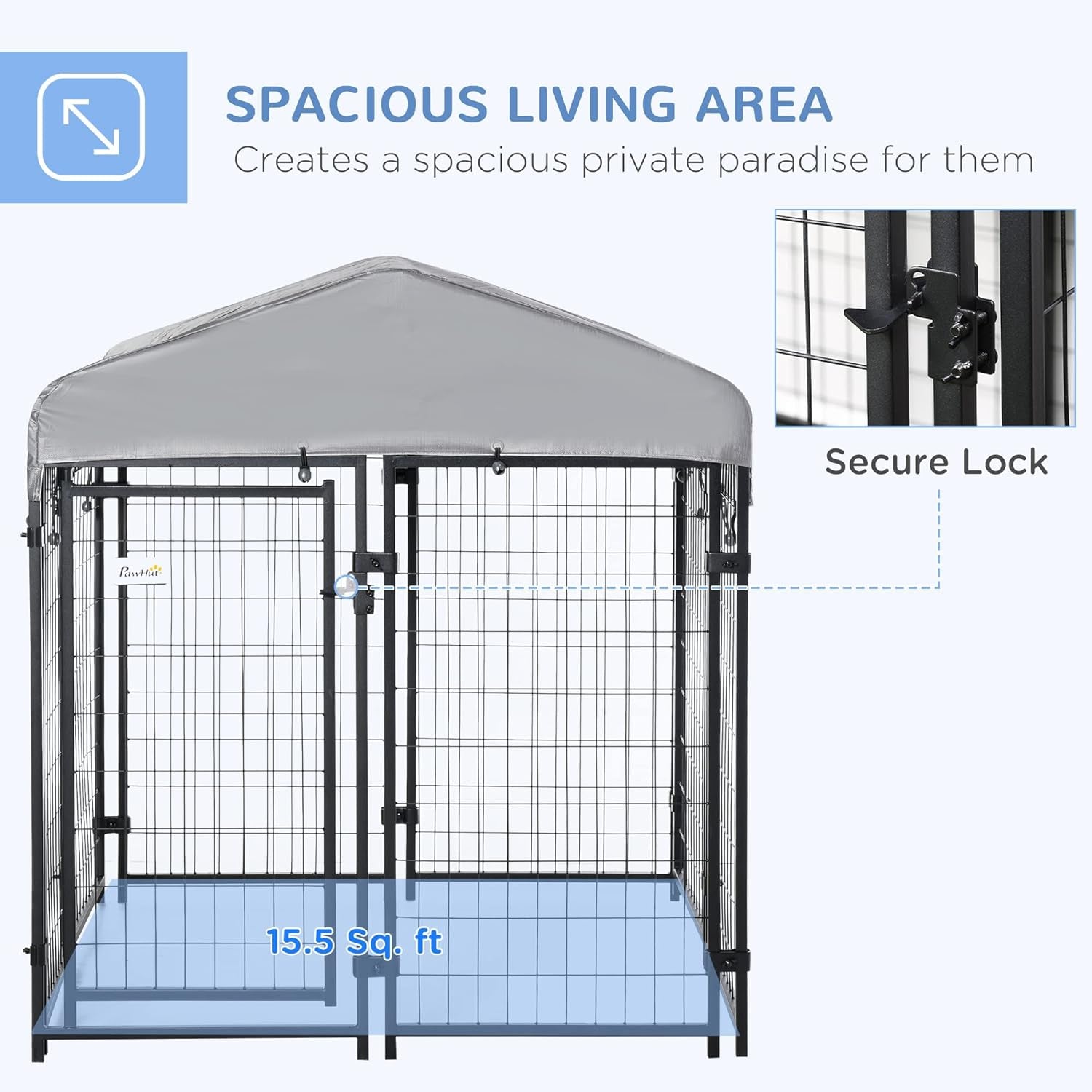 Outdoor Dog Kennel with Roof, 4' X 4' X 4.5' Heavy Duty Welded Wire Dog Playpen Enclosure with Escape-Proof Lock, Uv-Resistant & Waterproof Cover, for Medium Dogs, Chickens, Ducks, Silver