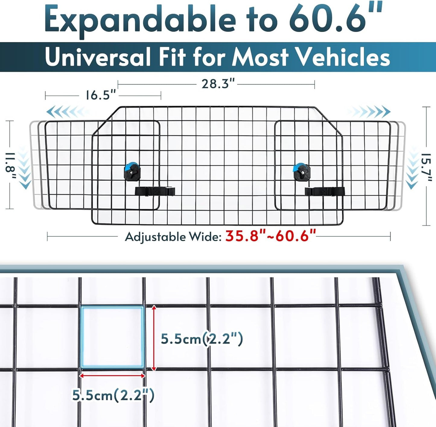 Dog Car Barrier for Suvs, Adjustable Large Pet Gate, Universal-Fit Divider Cargo Net, Heavy-Duty Wire Mesh Dog Barrier SUV, Van Vehicles Subaru Car Accessories Safety Travel, Standard Model