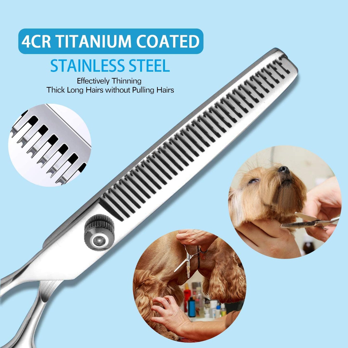 Dog Grooming Scissors Kit, Heavy Duty Titanium Stainless Steel Professional Pet Grooming Scissors Kit with Comb, Straight Scissors, Curved Scissors, Thinning Shears for Dogs and Cats