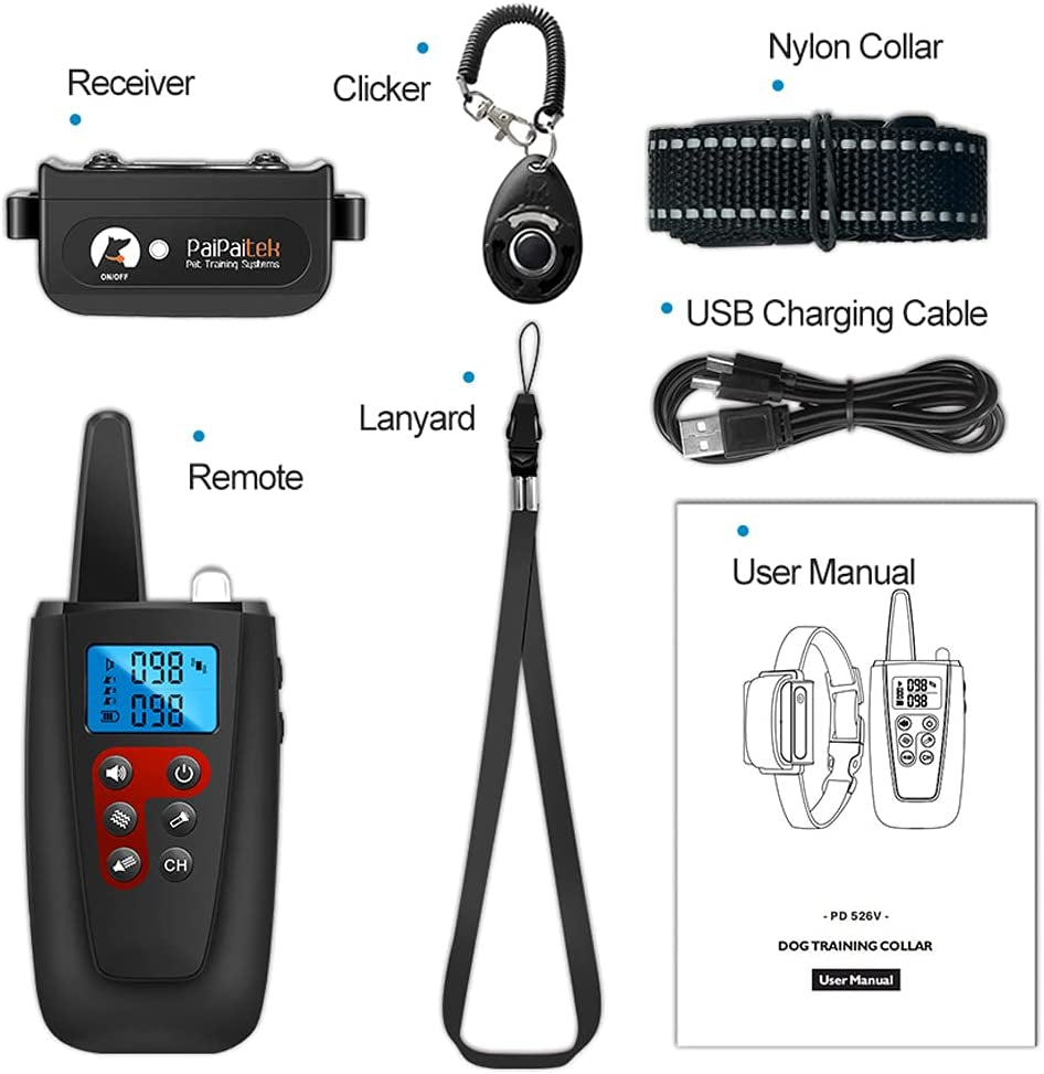 Dog Training Collar No Shock, 3300Ft Range Vibrating Dog Collar, IPX7 Waterproof Dog Training Collar with Remote, No Prongs and No Shock, Only Sound and Vibration Collar for Training Dogs