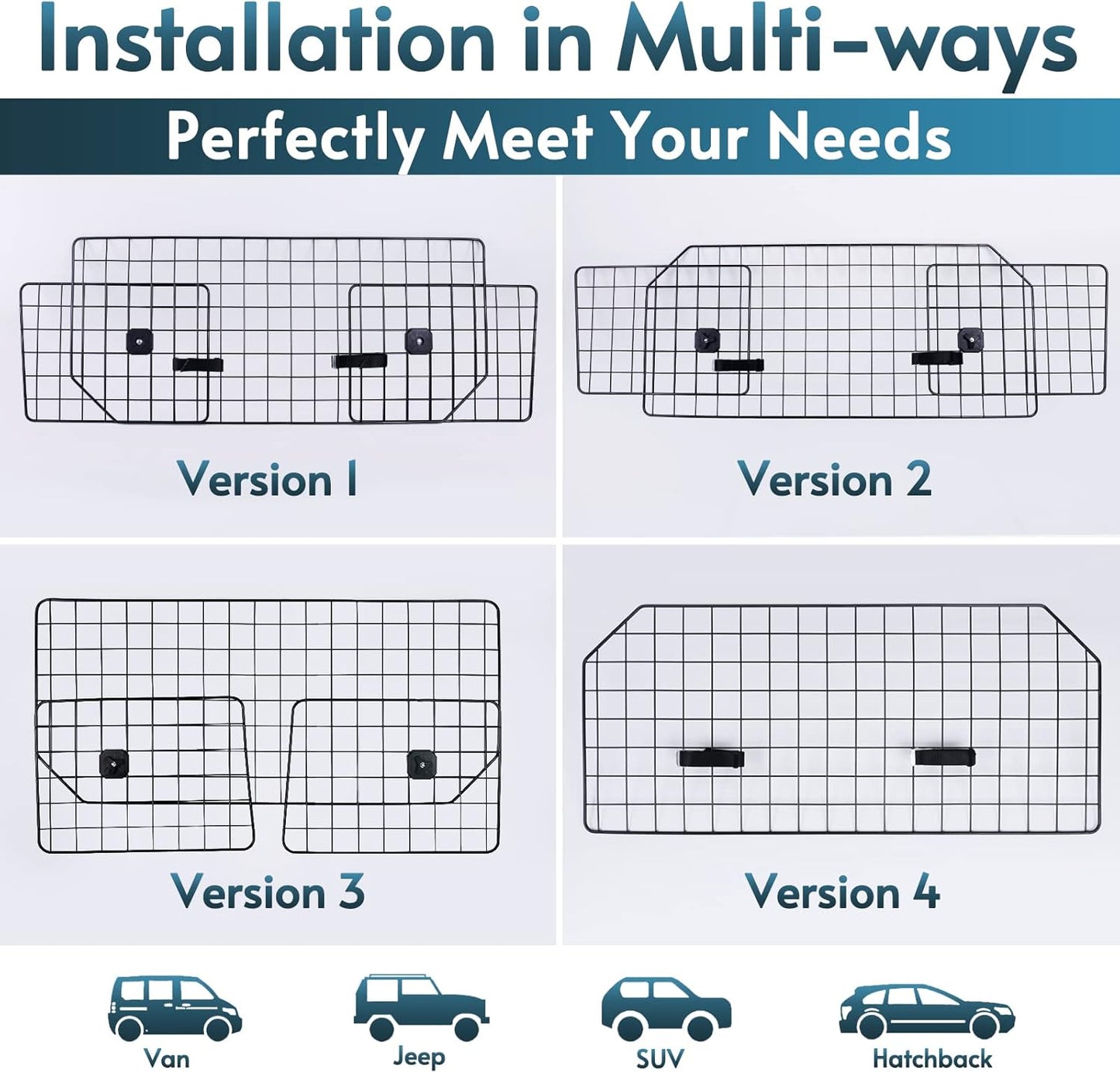 Dog Car Barrier for Suvs, Adjustable Large Pet Gate, Universal-Fit Divider Cargo Net, Heavy-Duty Wire Mesh Dog Barrier SUV, Van Vehicles Subaru Car Accessories Safety Travel, Standard Model
