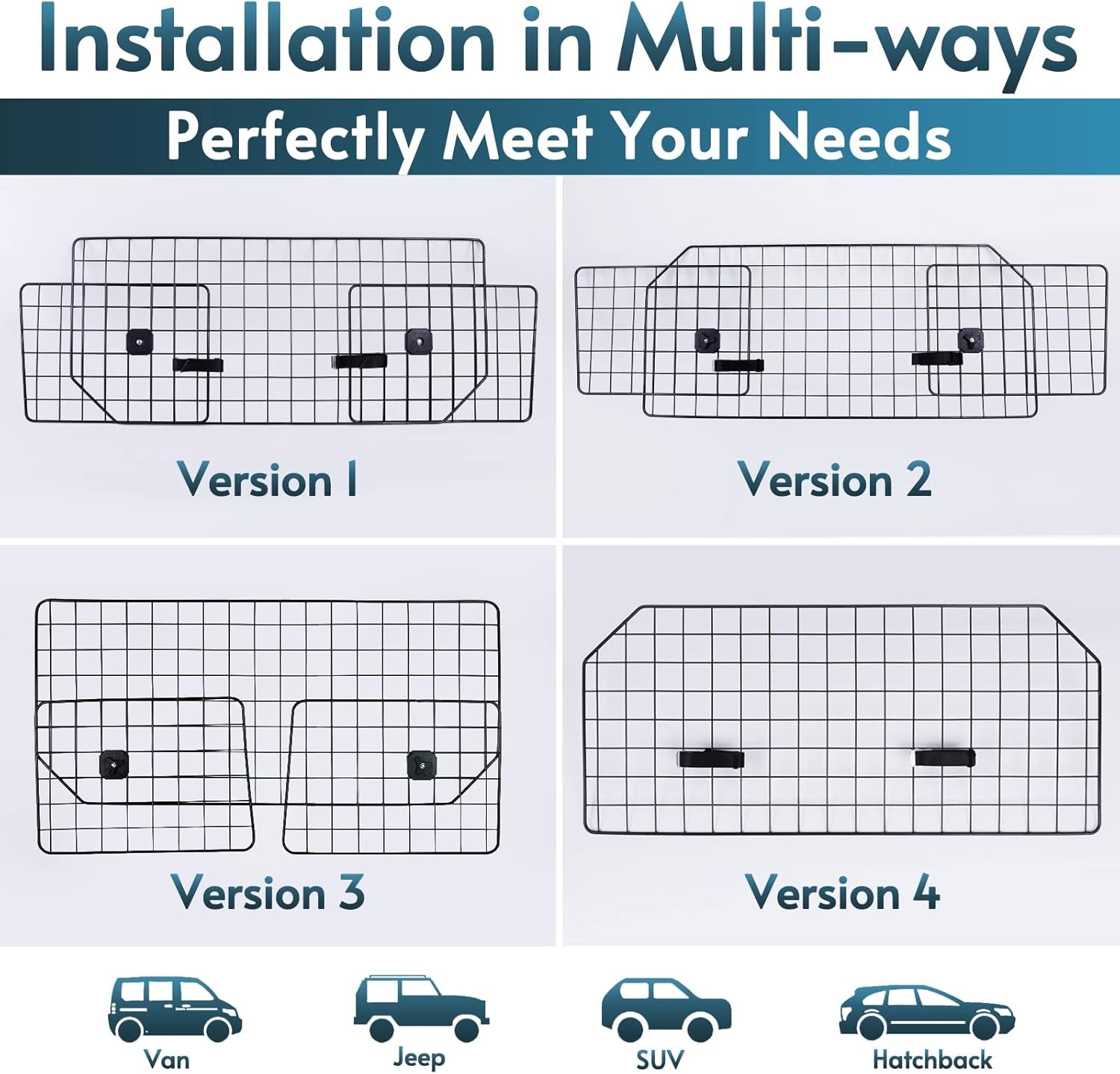 Dog Car Barrier for Suvs, Adjustable Large Pet Gate, Universal-Fit Divider Cargo Net, Heavy-Duty Wire Mesh Dog Barrier SUV, Van Vehicles Subaru Car Accessories Safety Travel, Standard Model