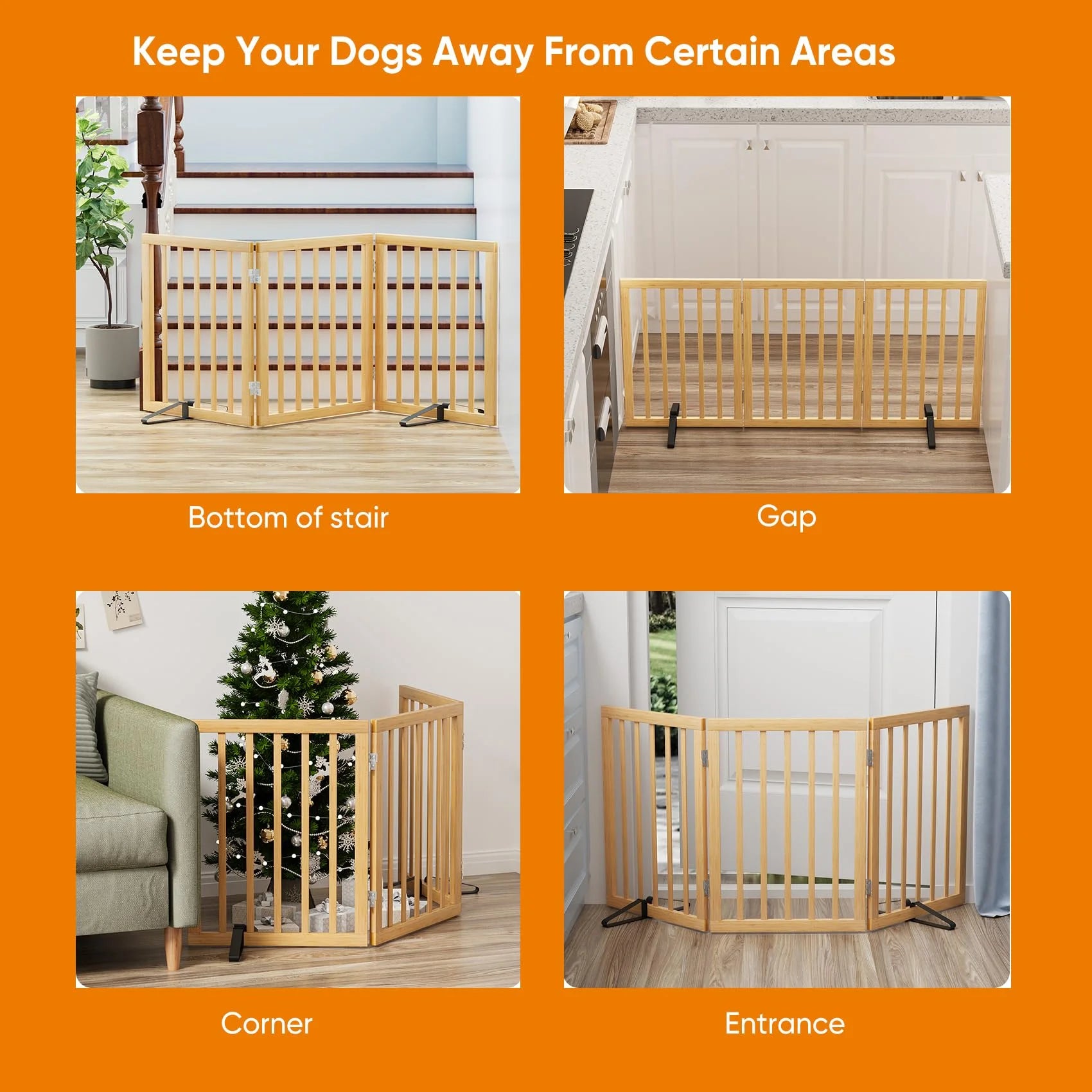 Bamboo Dog Gate Freestanding Pet Gate with 2 Support Feet for Doorways,Natural,24"H