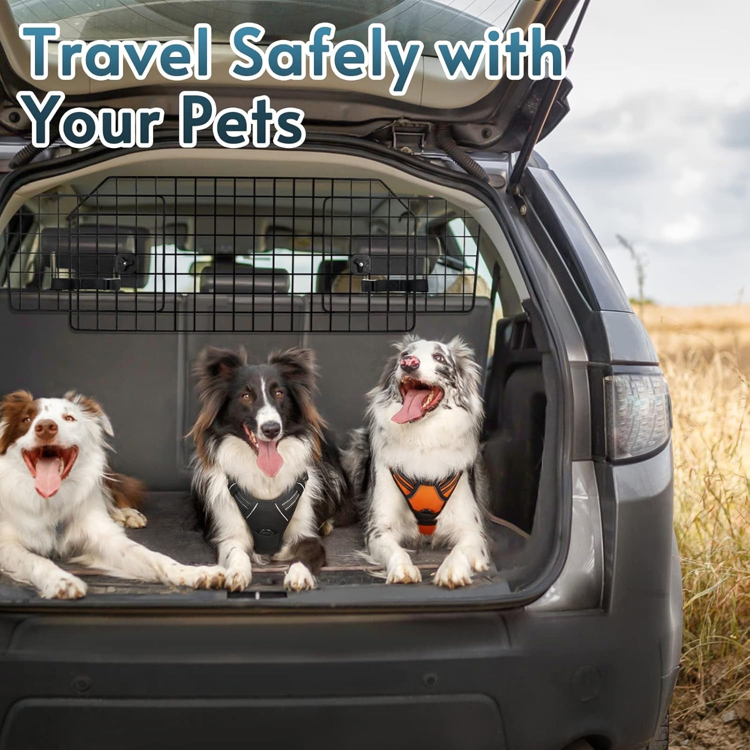 Dog Car Barrier for Suvs, Adjustable Large Pet Gate, Universal-Fit Divider Cargo Net, Heavy-Duty Wire Mesh Dog Barrier SUV, Van Vehicles Subaru Car Accessories Safety Travel, Standard Model