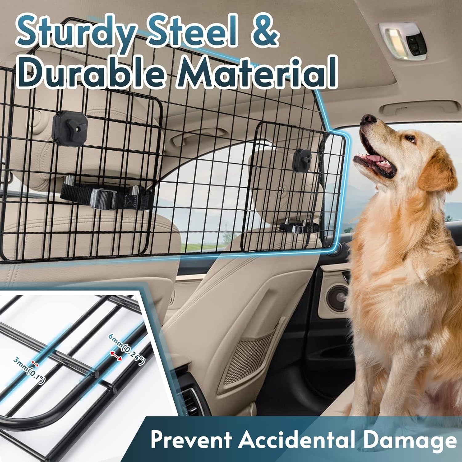 Dog Car Barrier for Suvs, Adjustable Large Pet Gate, Universal-Fit Divider Cargo Net, Heavy-Duty Wire Mesh Dog Barrier SUV, Van Vehicles Subaru Car Accessories Safety Travel, Standard Model
