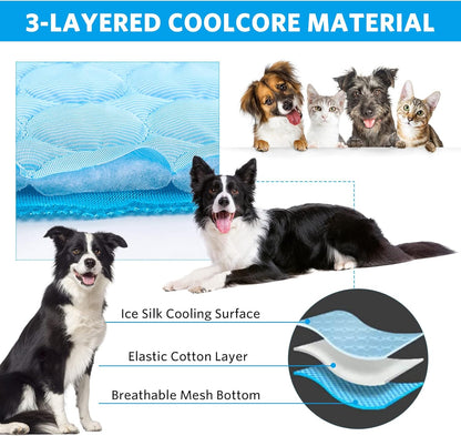Dog Cooling Mat, Pet Cooling Mat for Dogs Cooling Blanket for Dogs Dog Cooling Pad for Kennels, Crates, Cars, Indoor & Outdoor Ice Silk Cooling Mat for Extra Large Dogs (Blue, XL(40 * 28"))