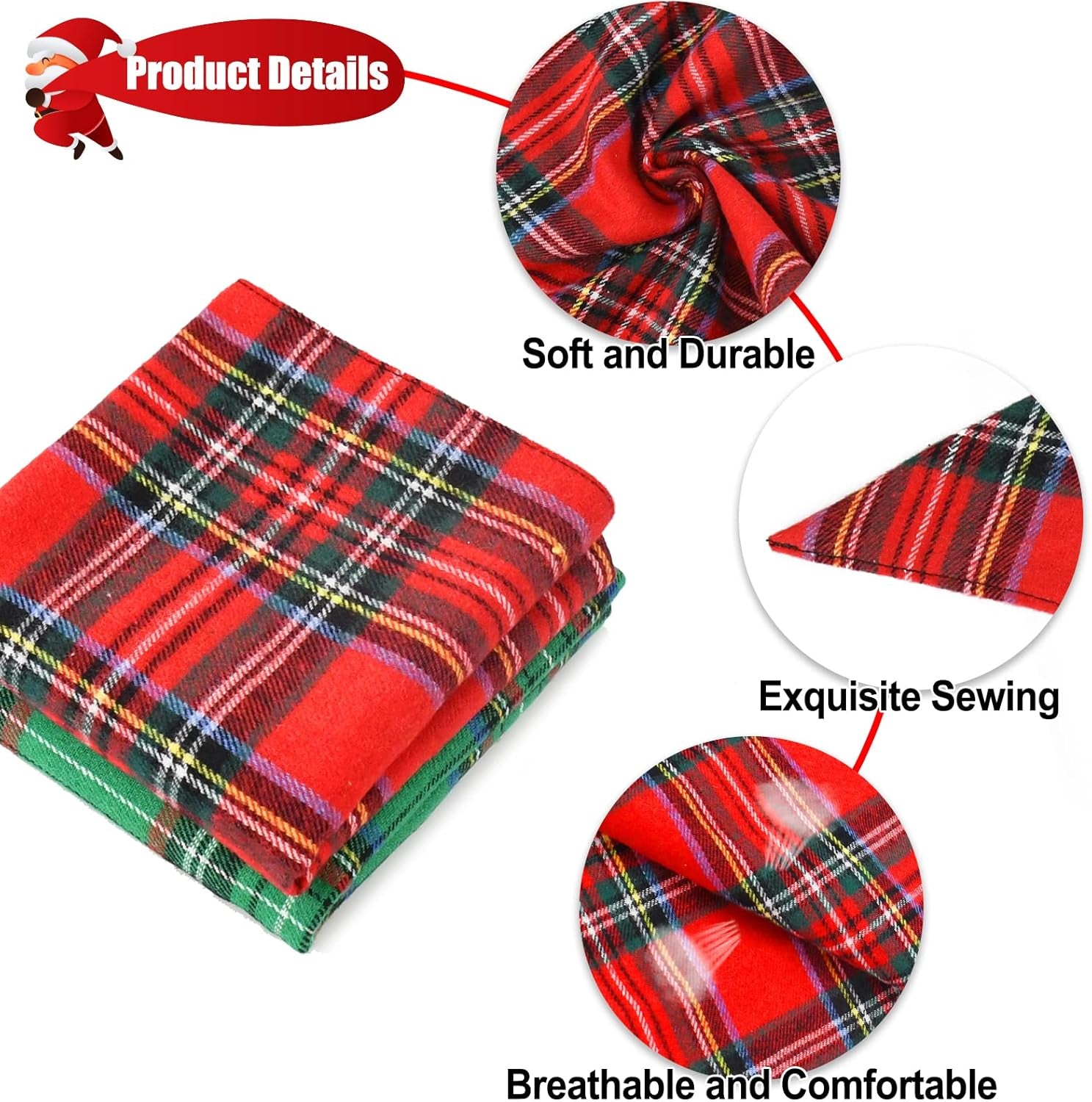 2 Pack Dog Bandana Christmas Classic Plaid Pets Scarf Triangle Bibs Kerchief Set Pet Costume Accessories Decoration for Small Medium Large Dogs Cats Pets (Green + Red, Large)