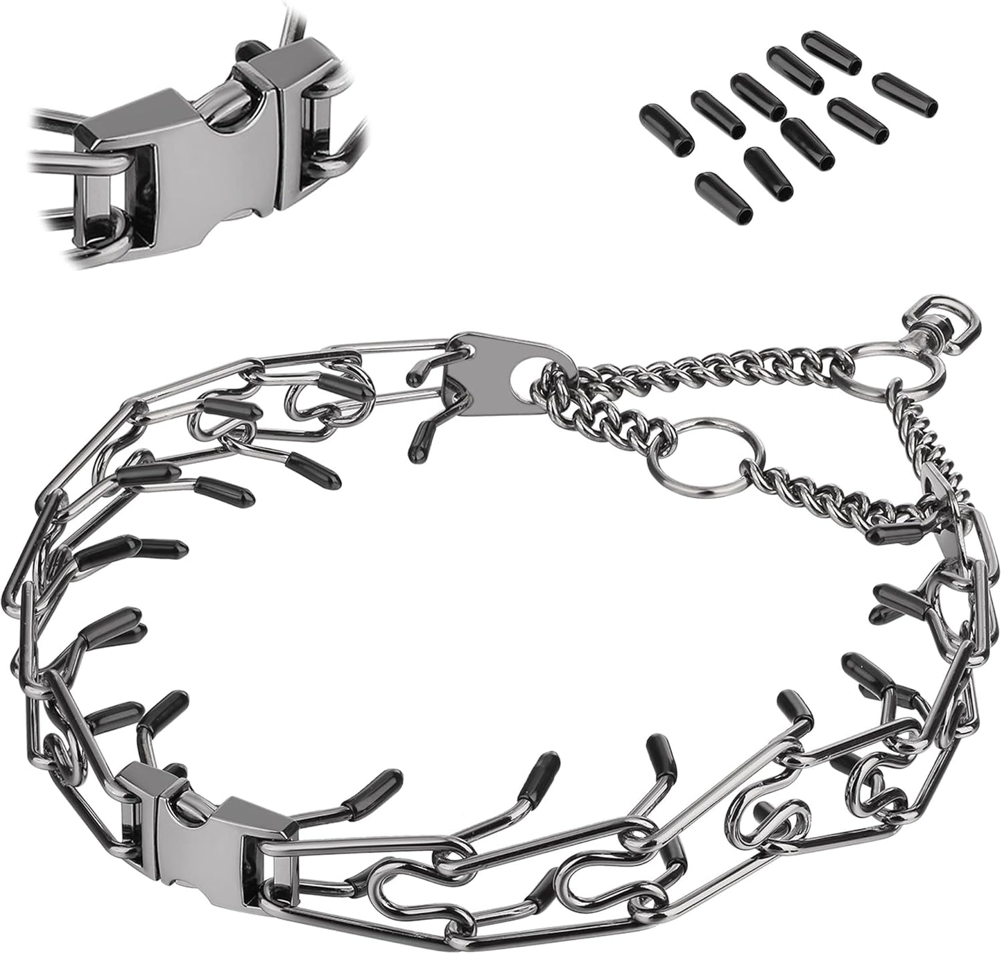 Dog Prong Traing Collar,Choke Pinch Collar for Dogs Quick Pelease Spike Collars No Pull Martingale Adjustable for Large Medium Small Breeds Dogs Stainless Steel (12"~28" Black 3.0Mm)