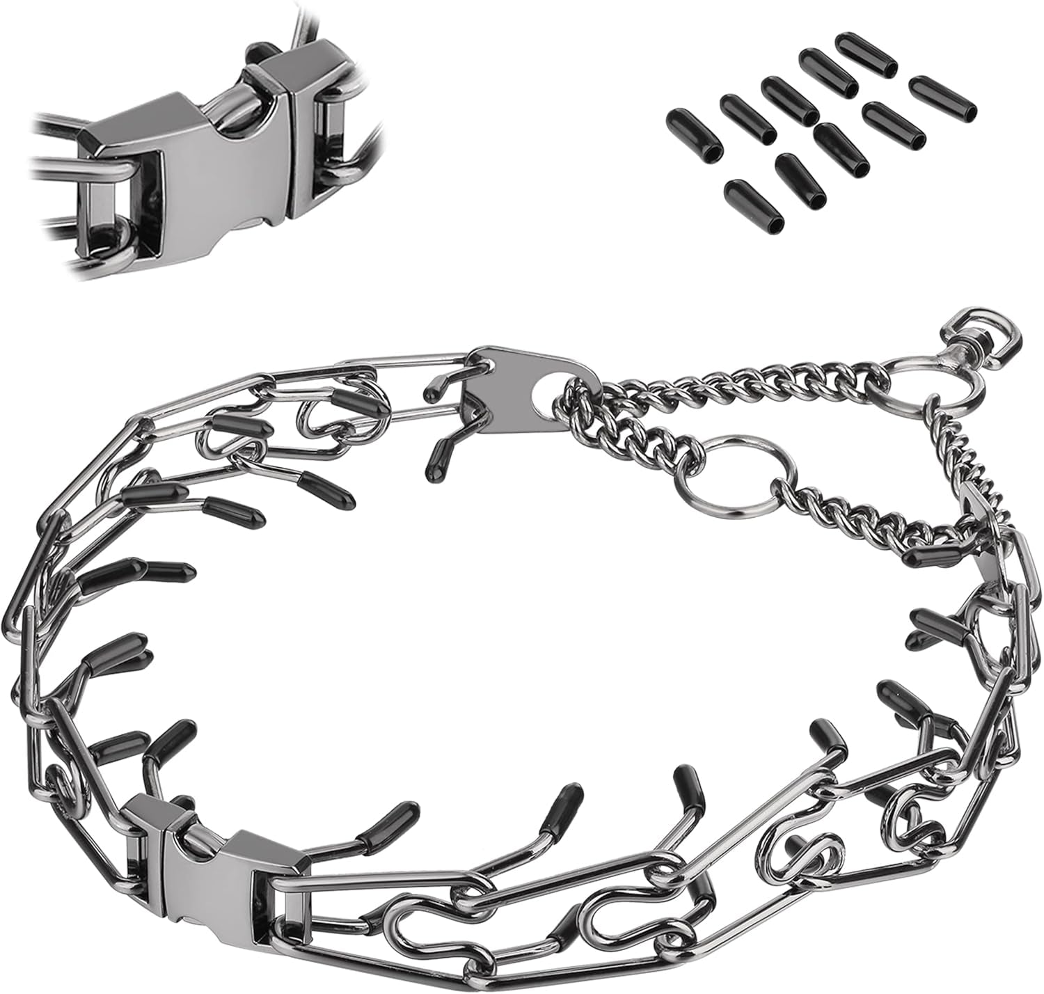 Dog Prong Traing Collar,Choke Pinch Collar for Dogs Quick Pelease Spike Collars No Pull Martingale Adjustable for Large Medium Small Breeds Dogs Stainless Steel (12"~28" Black 3.0Mm)