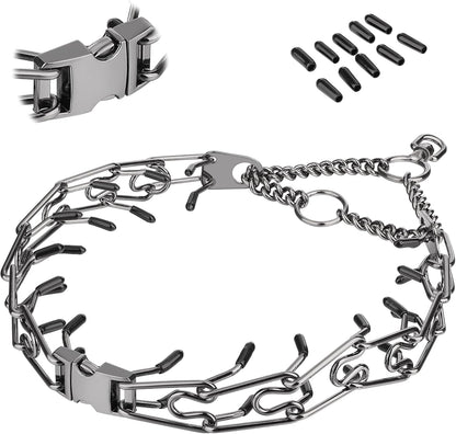 Dog Prong Traing Collar,Choke Pinch Collar for Dogs Quick Pelease Spike Collars No Pull Martingale Adjustable for Large Medium Small Breeds Dogs Stainless Steel (12"~28" Black 3.0Mm)