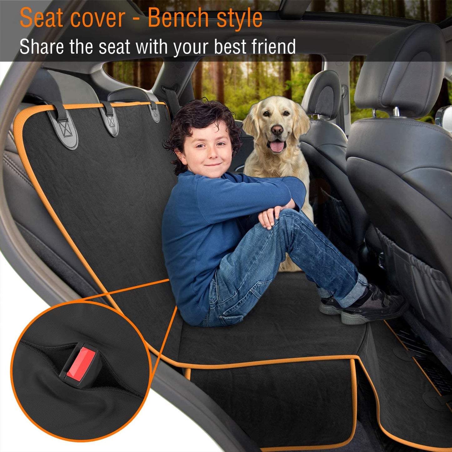 Dog Car Seat Cover Car Seat Protector- Dog Seat Cover for Back Seat of Suvs, Trucks, Cars - Waterproof & Convertible Hammock for Car Backseat - Travel Accessories -Orange, XL