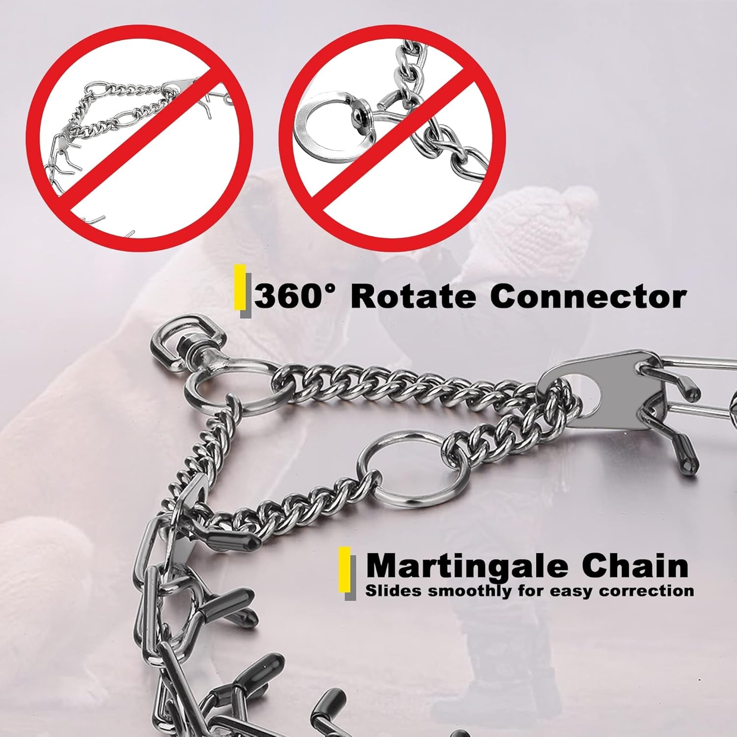 Dog Prong Traing Collar,Choke Pinch Collar for Dogs Quick Pelease Spike Collars No Pull Martingale Adjustable for Large Medium Small Breeds Dogs Stainless Steel (12"~28" Black 3.0Mm)