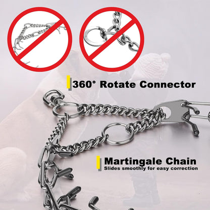 Dog Prong Traing Collar,Choke Pinch Collar for Dogs Quick Pelease Spike Collars No Pull Martingale Adjustable for Large Medium Small Breeds Dogs Stainless Steel (12"~28" Black 3.0Mm)
