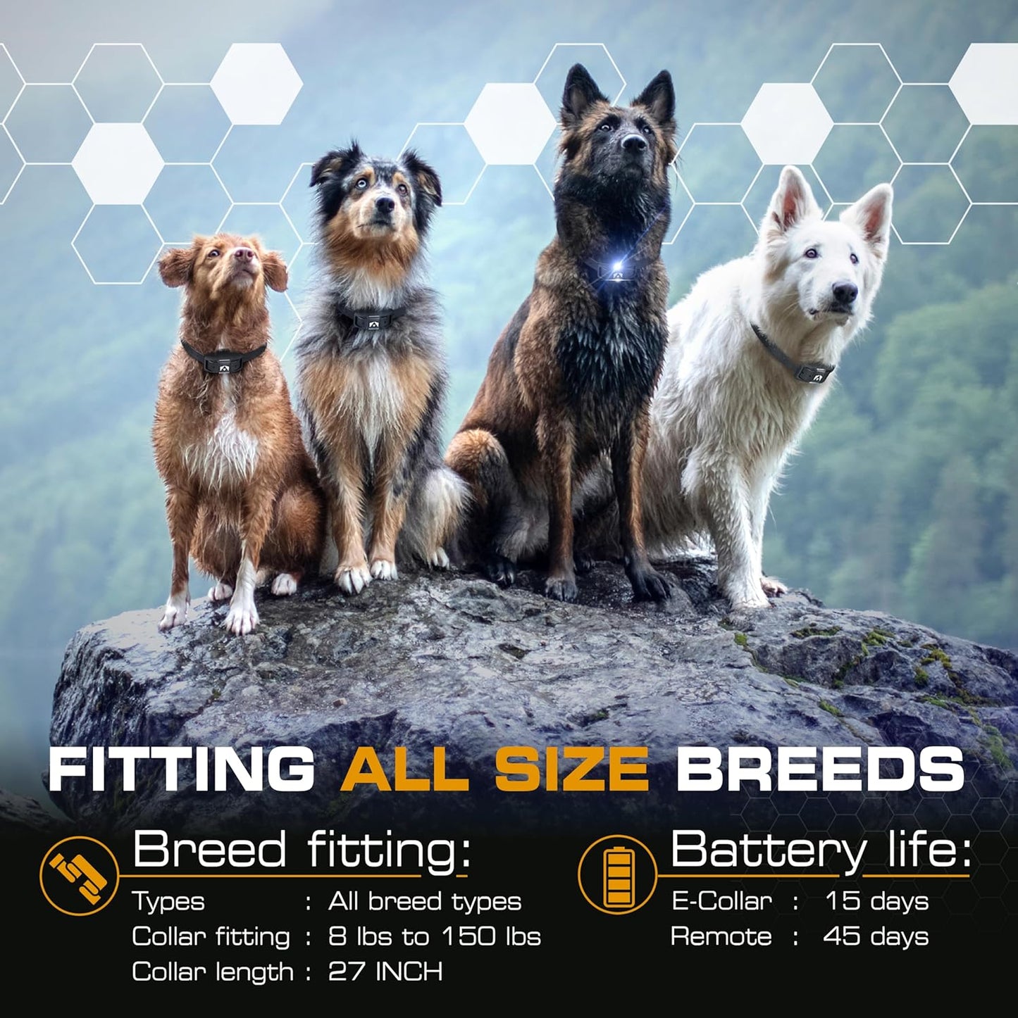 Dog Shock Collar [Ultra K9] 124 Training Levels, 4 Powerful Modes with Night-Light and ¾ Mile Range 100% Safe Dog Training Collar for Large Dogs IP67 Waterproof (Black)