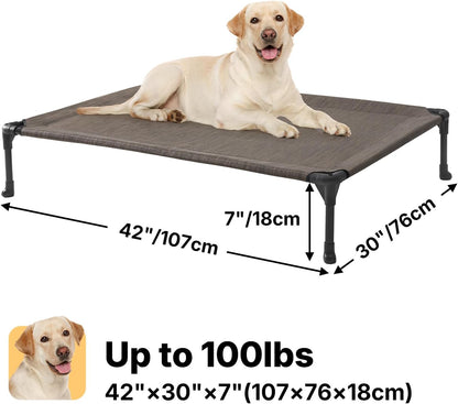 Outdoor Elevated Dog Bed Large Sized Dogs, Large Cooling Raised Dog Cots Beds Training Platform off Ground Hammock with Breathable Mesh, No-Slip Feet, 42"X30", Brown