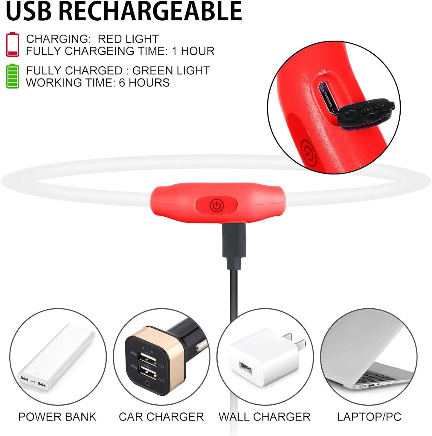 2-Pack LED Dog Collar, Light up Dog Collars,Rechargeable Dog Lights for Night Walking，Universal, Reusable Safety Necklace for Small Medium Large Dogs Red&Pink