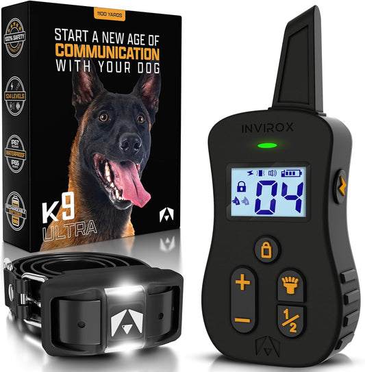 Dog Shock Collar [Ultra K9] 124 Training Levels, 4 Powerful Modes with Night-Light and ¾ Mile Range 100% Safe Dog Training Collar for Large Dogs IP67 Waterproof (Black)