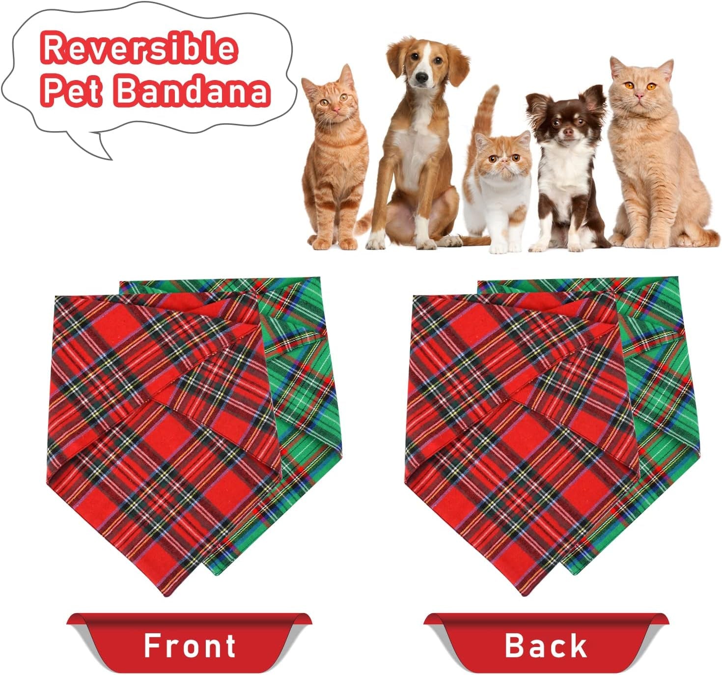 2 Pack Dog Bandana Christmas Classic Plaid Pets Scarf Triangle Bibs Kerchief Set Pet Costume Accessories Decoration for Small Medium Large Dogs Cats Pets (Green + Red, Large)