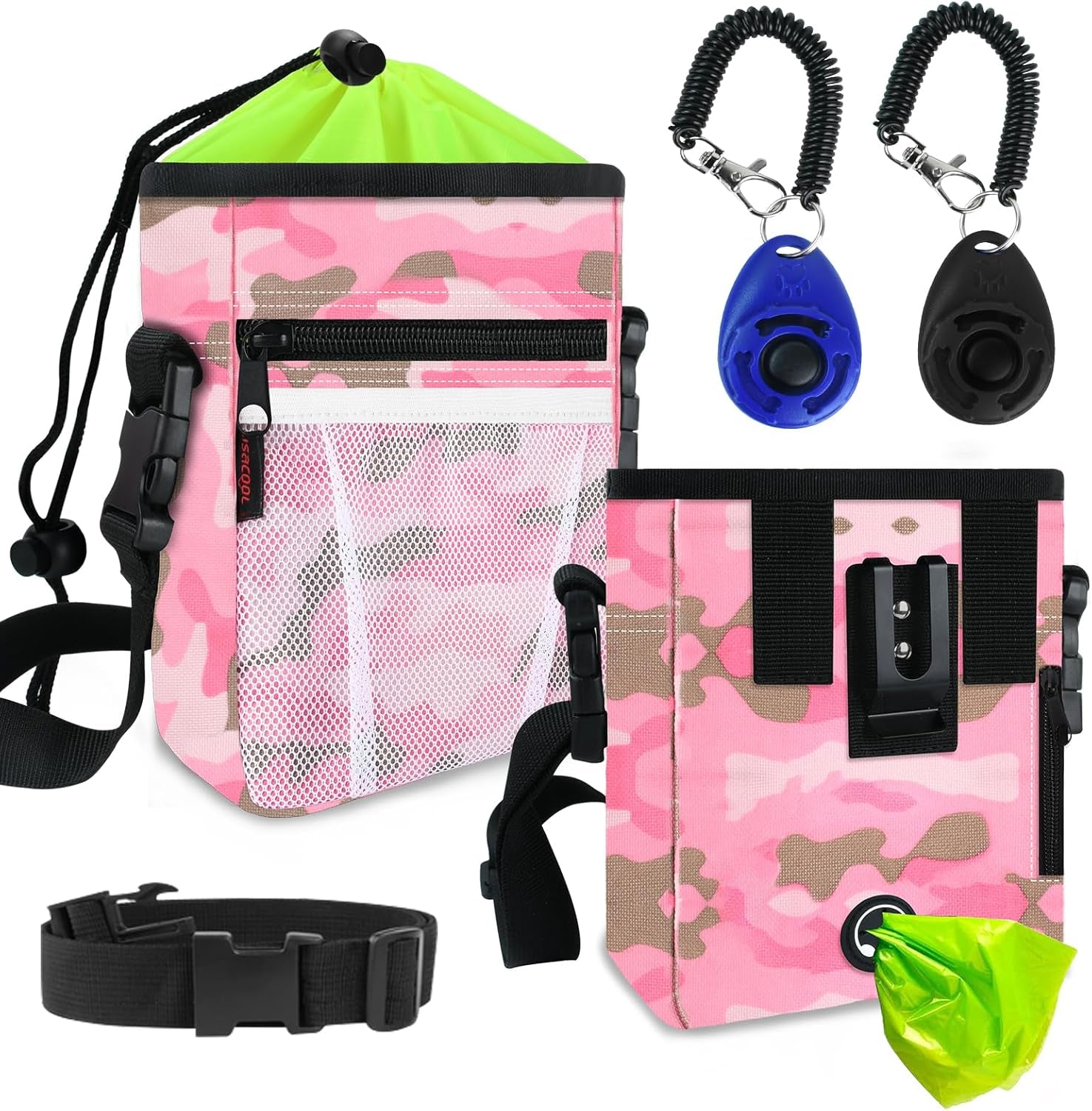 Dog Treat Pouch with 2 Pieces Pet Training Clickers Dog Training Treat Pouch-Hands-Free Design-Easily Carries Treats Pet Toys Personal Items-4 Ways to Wear Perfect for Walking or Training