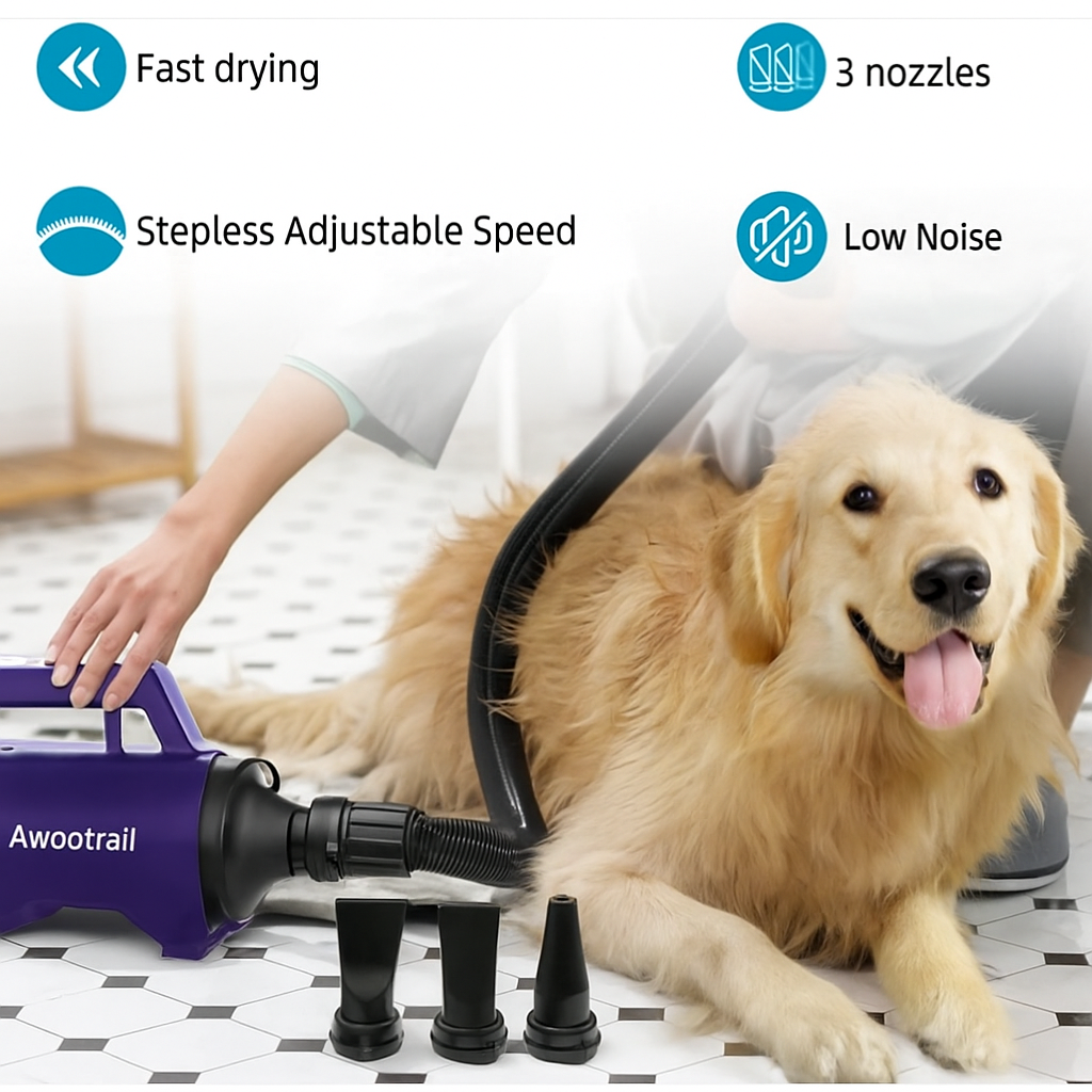High Velocity Dog Dryer – Pet Grooming Hair Blower with Adjustable Speed and Heat
