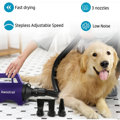 High Velocity Dog Dryer – Pet Grooming Hair Blower with Adjustable Speed and Heat