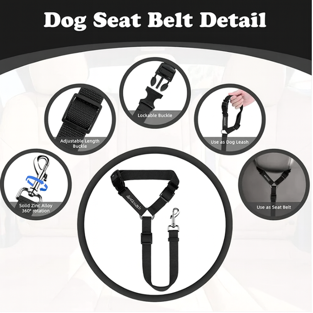 Adjustable Dog Car Seat Belt – Headrest Safety Restraint Harness for Pets