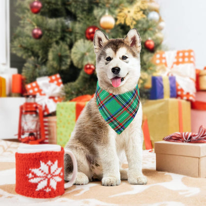 2 Pack Dog Bandana Christmas Classic Plaid Pets Scarf Triangle Bibs Kerchief Set Pet Costume Accessories Decoration for Small Medium Large Dogs Cats Pets (Green + Red, Large)