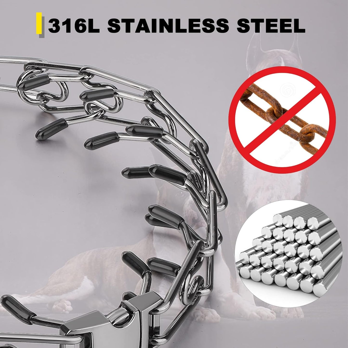 Dog Prong Traing Collar,Choke Pinch Collar for Dogs Quick Pelease Spike Collars No Pull Martingale Adjustable for Large Medium Small Breeds Dogs Stainless Steel (12"~28" Black 3.0Mm)