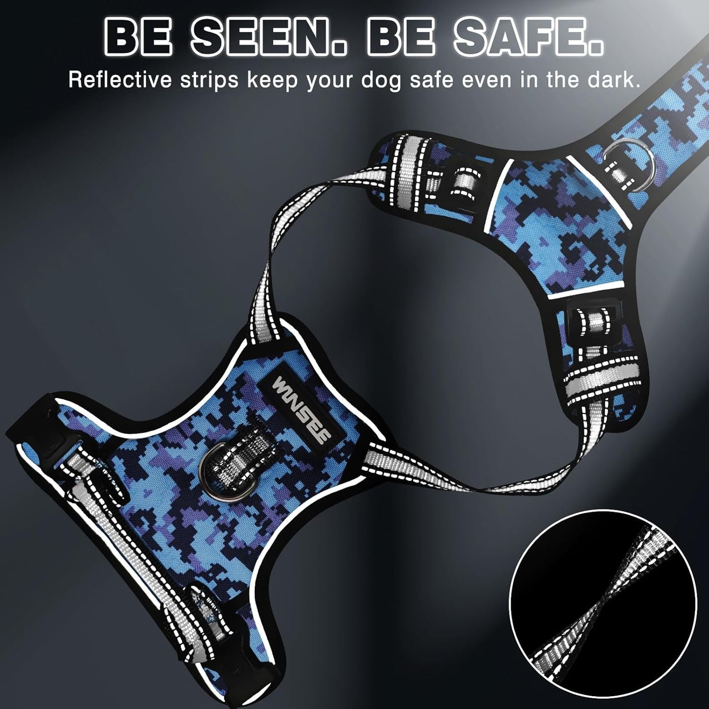 Dog Harness No Pull, Pet Harnesses with Dog Collar, Adjustable Reflective Oxford Outdoor Vest, Front/Back Leash Clips for Small, Medium, Large, Extra Large Dogs, Easy Control Handle for Walking