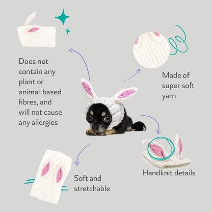 Bunny Costume - Knit Easter Dog Snood Ear Wrap for Pets, Warm Neck Cover for Halloween and Winter (Medium)