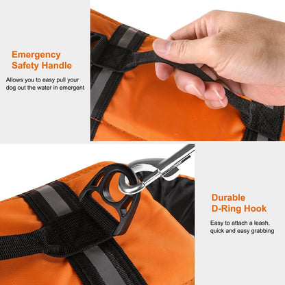 Dog Life Jacket Vest Saver Safety Swimsuit Preserver with Reflective Stripes/Adjustable Belt Dogs?Orange,S