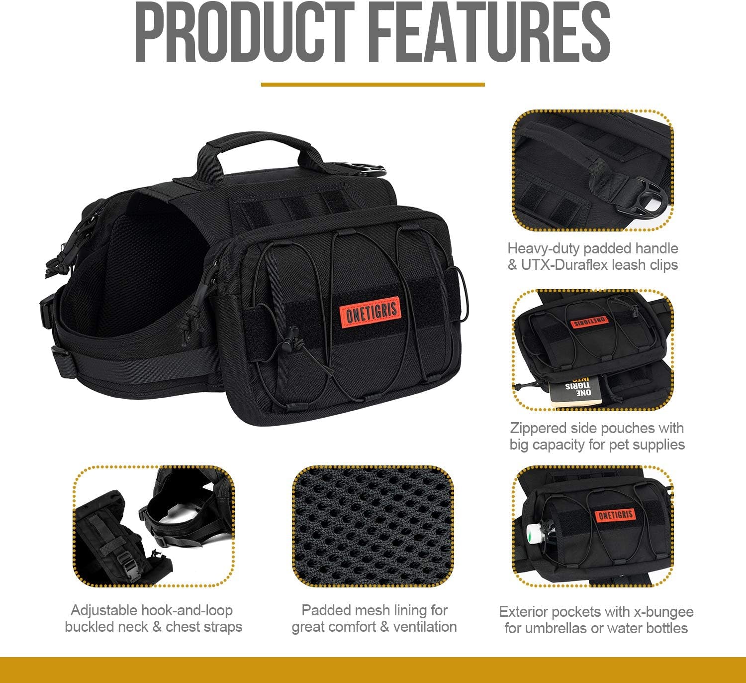 TrekPaw™ Tactical Dog Backpack – Hiking Saddle Bag for Medium & Large Dogs (Black)