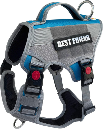Tactical Working Dog Vest Harness - No-Pull Service Dog Jacket with Reflective Hook & Loop Patches - Padded Handle, Buckles with Quick Release Buttons, Adjustable Straps - Blue, Small