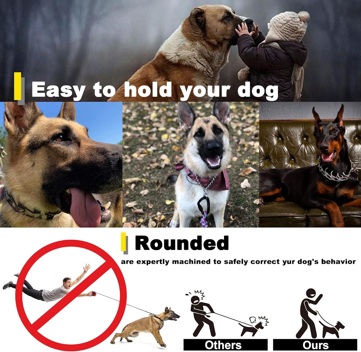 Dog Prong Traing Collar,Choke Pinch Collar for Dogs Quick Pelease Spike Collars No Pull Martingale Adjustable for Large Medium Small Breeds Dogs Stainless Steel (12"~28" Black 3.0Mm)