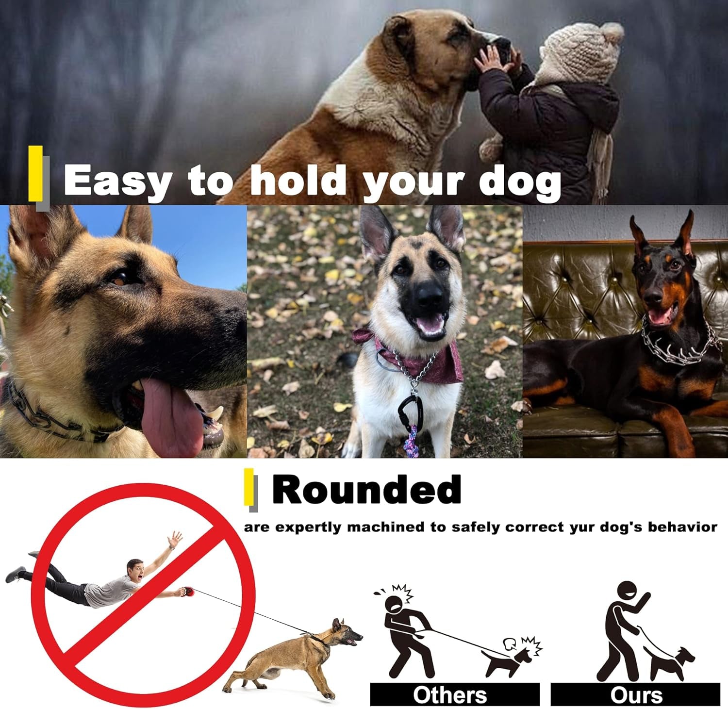 Dog Prong Traing Collar,Choke Pinch Collar for Dogs Quick Pelease Spike Collars No Pull Martingale Adjustable for Large Medium Small Breeds Dogs Stainless Steel (12"~28" Black 3.0Mm)