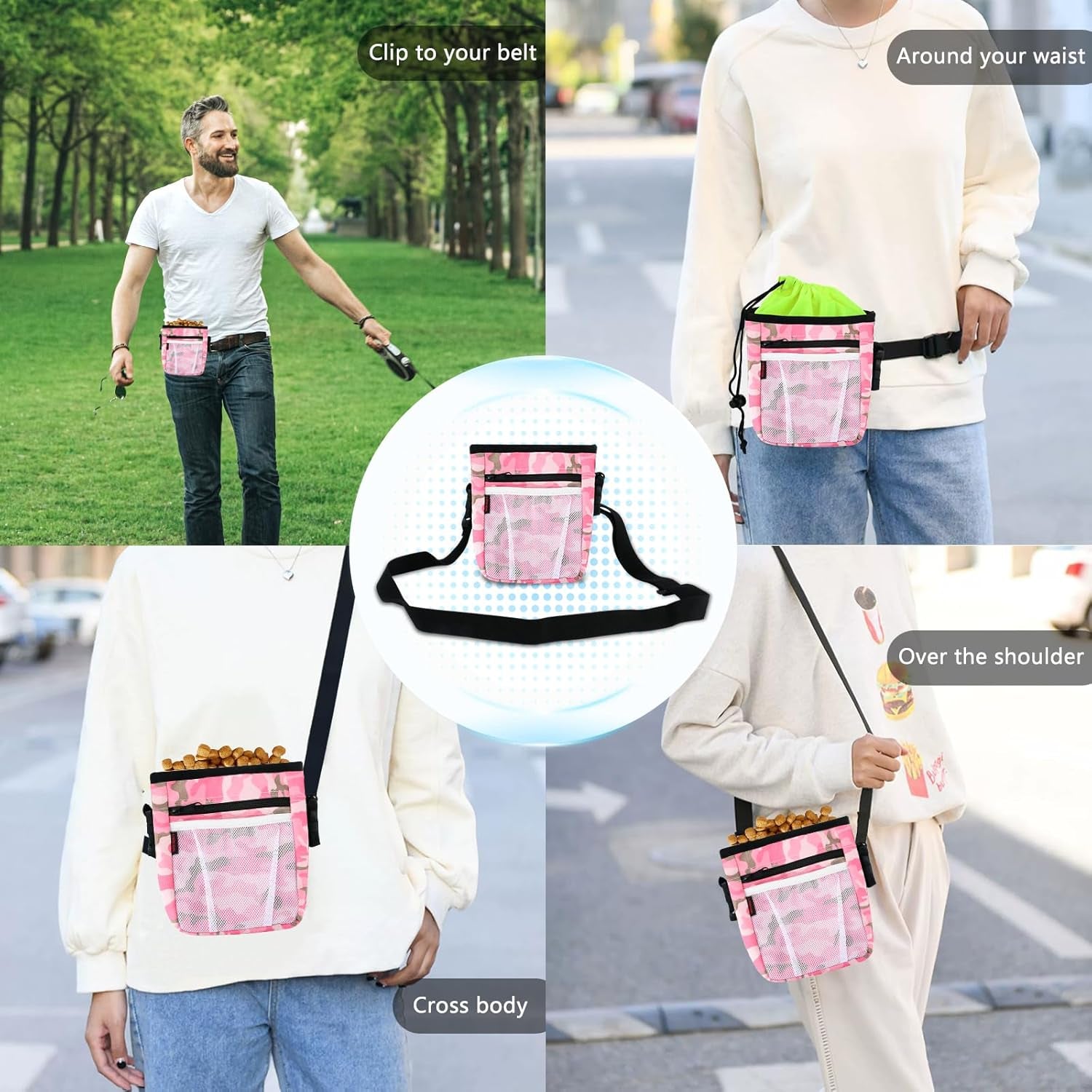 Dog Treat Pouch with 2 Pieces Pet Training Clickers Dog Training Treat Pouch-Hands-Free Design-Easily Carries Treats Pet Toys Personal Items-4 Ways to Wear Perfect for Walking or Training