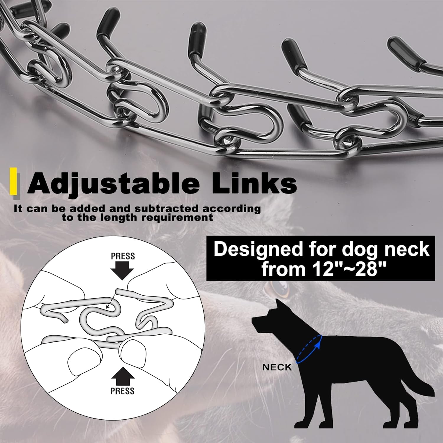 Dog Prong Traing Collar,Choke Pinch Collar for Dogs Quick Pelease Spike Collars No Pull Martingale Adjustable for Large Medium Small Breeds Dogs Stainless Steel (12"~28" Black 3.0Mm)