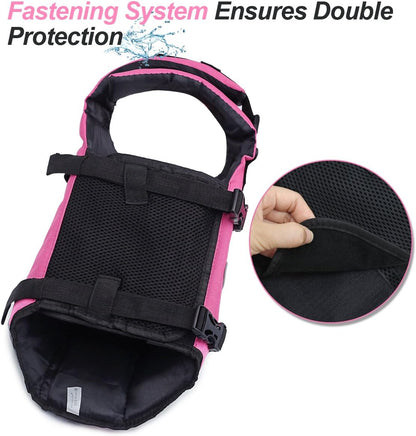 Rip Stop Dog Life Vest, Swimming Vest with Handle, Buoyancy for Doggy Puppy, Dog Life Jacket for Swimming & Boating, M, Pink