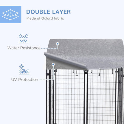 Outdoor Dog Kennel with Roof, 4' X 4' X 4.5' Heavy Duty Welded Wire Dog Playpen Enclosure with Escape-Proof Lock, Uv-Resistant & Waterproof Cover, for Medium Dogs, Chickens, Ducks, Silver