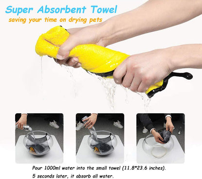 Dog Bath Towel - Super Absorbent Microfiber Dog Towel for Small Medium Large Dogs and Cat, Yellow & Grey 19.7" X 39.4"