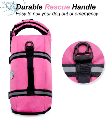Rip Stop Dog Life Vest, Swimming Vest with Handle, Buoyancy for Doggy Puppy, Dog Life Jacket for Swimming & Boating, M, Pink