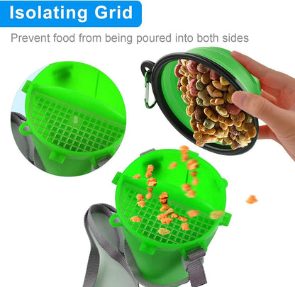Dog Travel Water Bottle Collapsible Bowls, 2 in 1 Pet Food Container with Collapse Bowls, Outdoor Portable Water Bowls for Walking, Traveling, Camping and Hiking (Green)