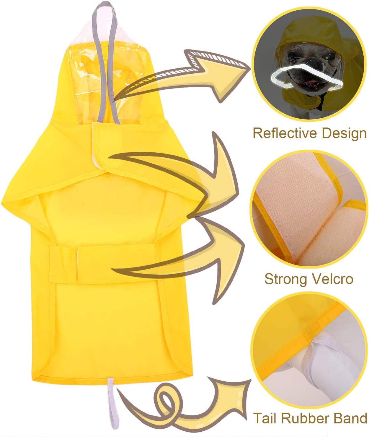 Pet Raincoat Packable Hooded Dog Rain Jacket Reflective Strips Lightweight Adjustable Poncho for Small Medium Large Dogs Yellow M